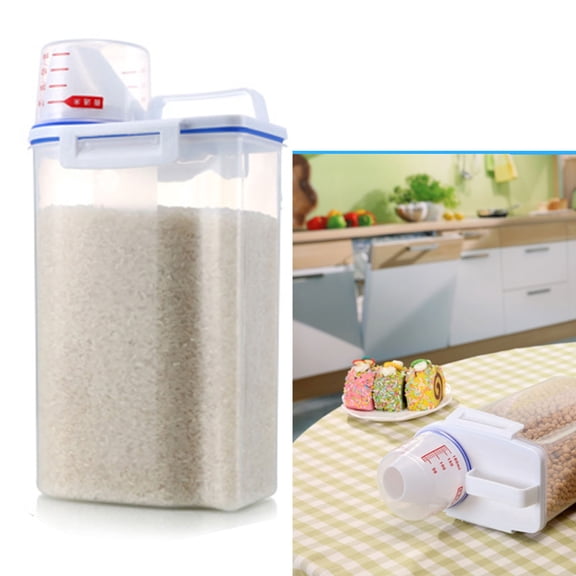 Rice Storage Barrel, Measuring Cup Lid Food Grade Airtight Design Cereal Container for Suger for Cereal for Rice for Kitchen