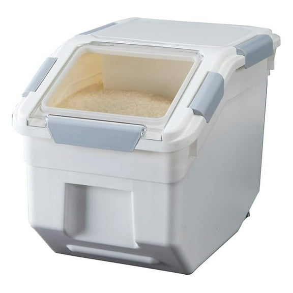 Rice Storage Container 10L/20lbs - Airtight Food Container with Measuring Cup & Wheels - BPA Free Grain, Flour, Pet Food Keeper - White