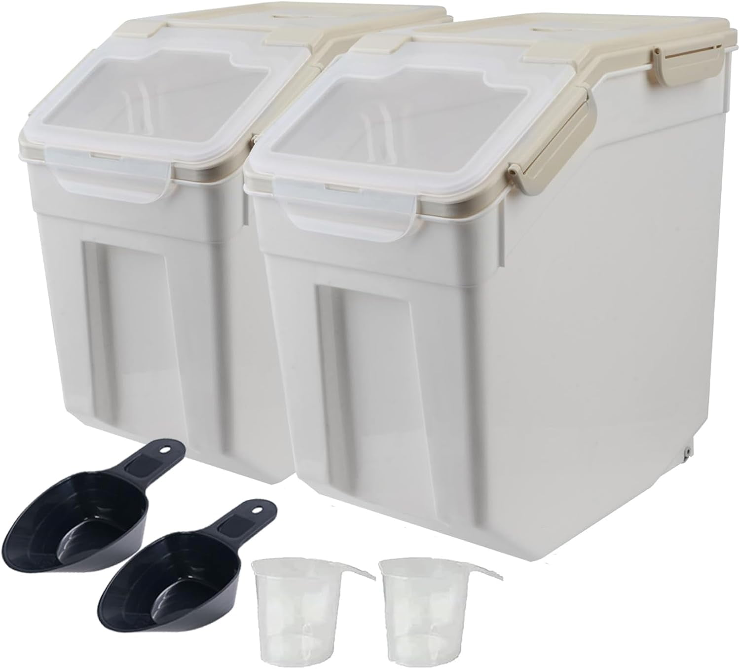 Rice Storage Container 25 lbs, 2 Pack Flour Bin with Measuring Cup ...
