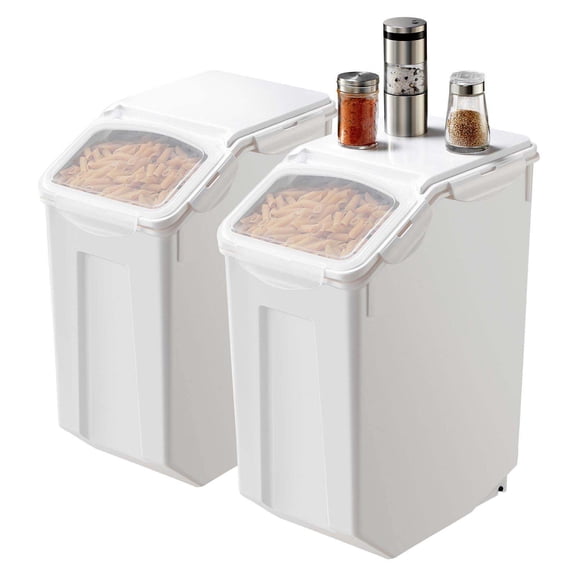 Rice Storage Container 4.5 Gallon x2, Dog Food Container with Wheels, Airtight Kitchen Grain Bin, Cereal Flour Dispenser, Pet Food Storage, 2 Measuring Cups
