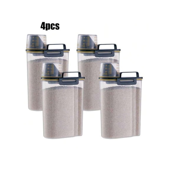 Rice Storage Container 4 Pack - Airtight Food Storage Containers with Measuring Cup and Pour Spout - 5 lb Flour Storage Container and Cereal Dispenser Set