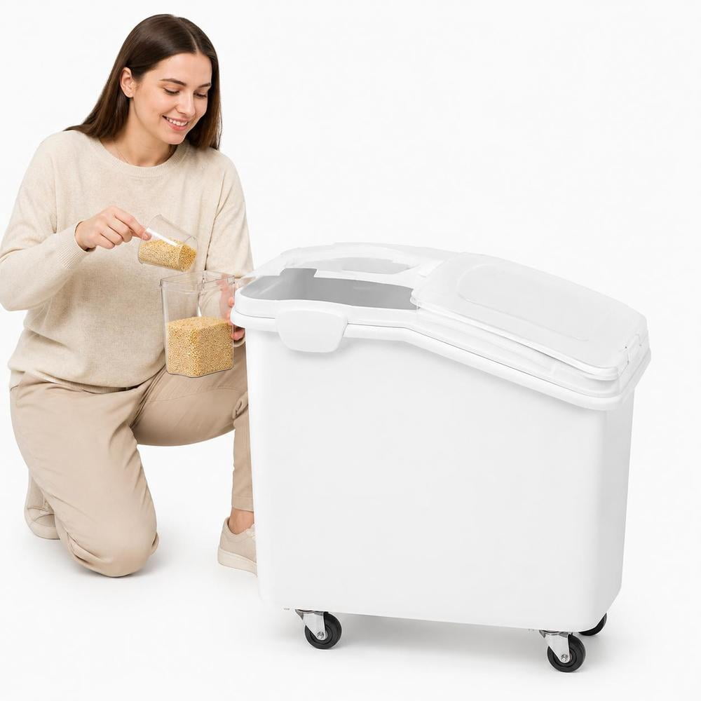 Rice Storage Container, 80L with wheels, airtight lid, included scoop ...