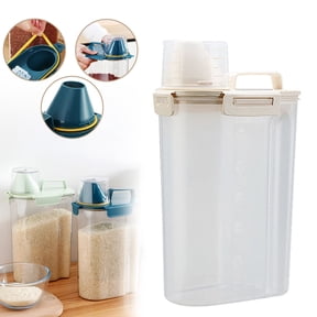 Rice Storage Container, Dry Food Airtight Container, Pet Dog Cat Food Canister, BPA Free Clear Plastic Kitchen and Pantry Organization Bin for Oatmeal, Grain, Cereal, Pasta, Flour (Beige,3L)