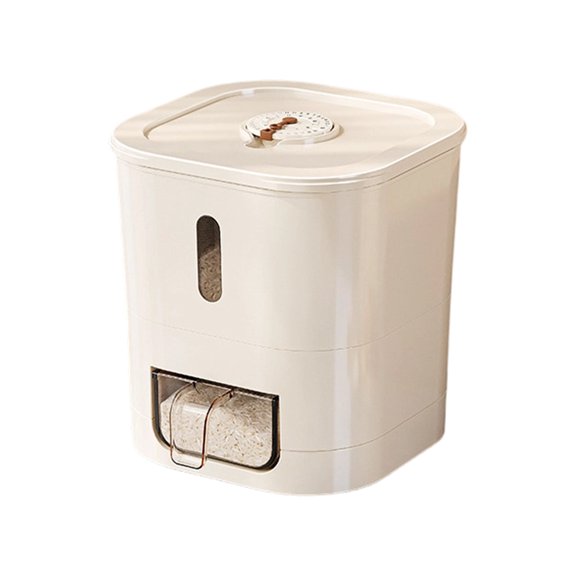 Rice Storage Container Kitchen Storage Container Large Grain Storage Bin with Rice Scoop Airtight Dispenser for Pantry Bulk Dry Light Cream White 2 Piece Set