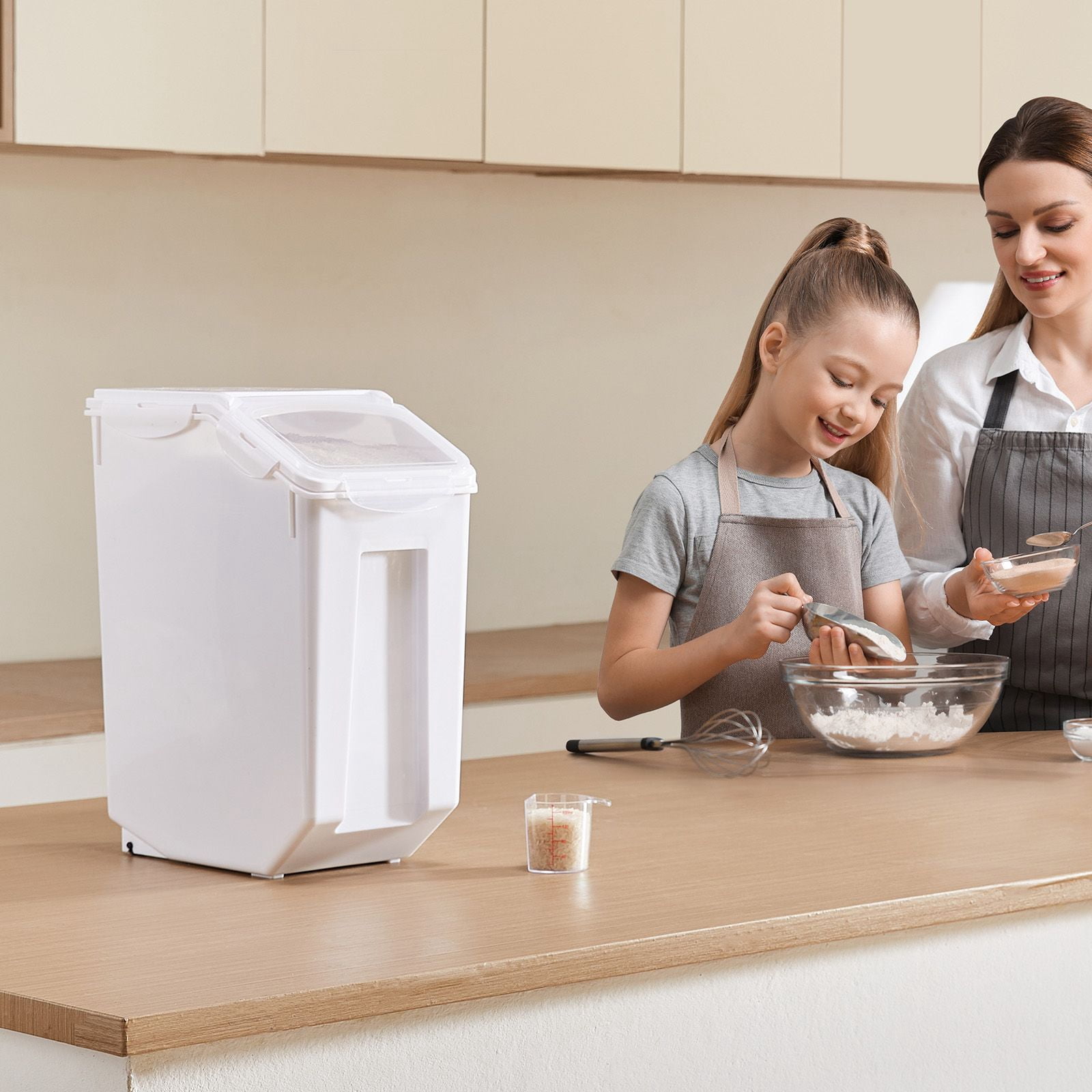 Rice Storage Container Large Capacity 35 lbs Airtight with Double Silicone Seal BPA-Free PP with Wheels for Kitchen Pantry