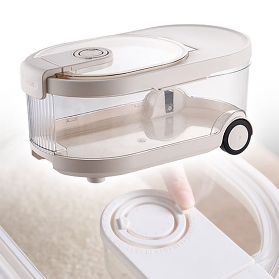 Rice Storage Container with Rolling Wheels, 7 L Airtight Flour Container Rice Dispenser, Large Pet Dog Cat Food Storage Bin, Kitchen Cereal Dry Food Holder, 15.16x8.27x6.77"