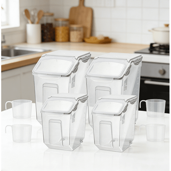 Rice Storage Container With Wheels Plastic Airtight Lid Flour Container Bin for Cereal Grain Dry Food