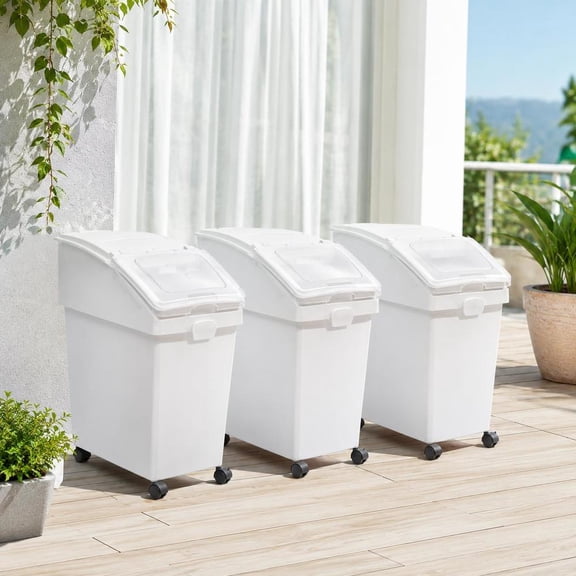 Rice Storage Containers, 3 Pack, 5.2 Gallon Each, Airtight Pp+PC Grain Bins with Wheels, 3 Measuring Scoops Included
