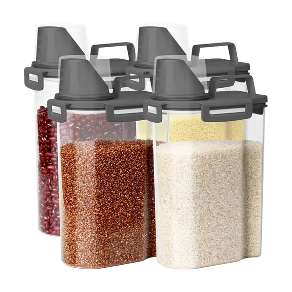 Rice Storage Containers with Lids, 4 Pack 5 lb Plastic Grain Dispenser Boxes, White