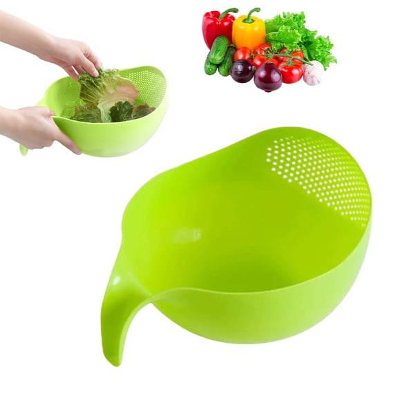Rice Strainer with Handle - Lightweight Rice Washer Strainer Bowl with Smart Design for Easy Water Draining, Easy to Use & Clean ABS Plastic Colander with Handle for Cereals, Pasta, Vegetables,