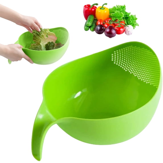 Rice Strainer with Handle - Lightweight Rice Washer Strainer Bowl with Smart Design for Easy Water Draining, Easy to Use & Clean ABS Plastic Colander with Handle for Cereals, Pasta, Vegetables,