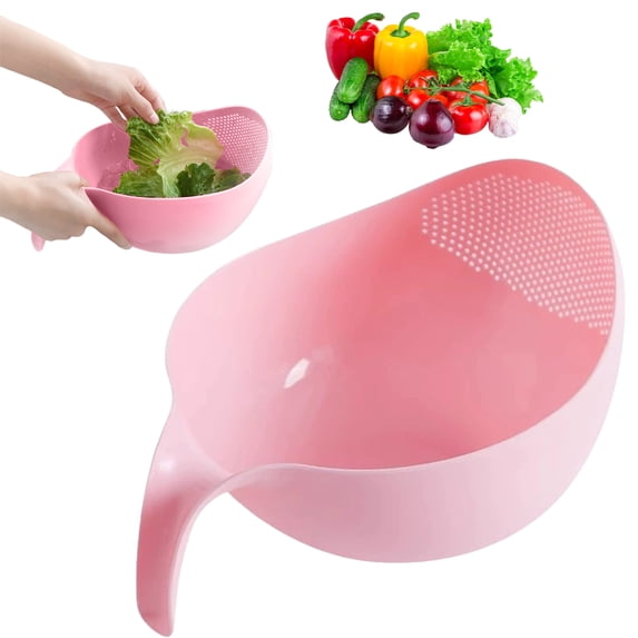Rice Strainer with Handle - Lightweight Rice Washer Strainer Bowl with Smart Design for Easy Water Draining, Easy to Use & Clean ABS Plastic Colander with Handle for Cereals, Pasta, Vegetables,