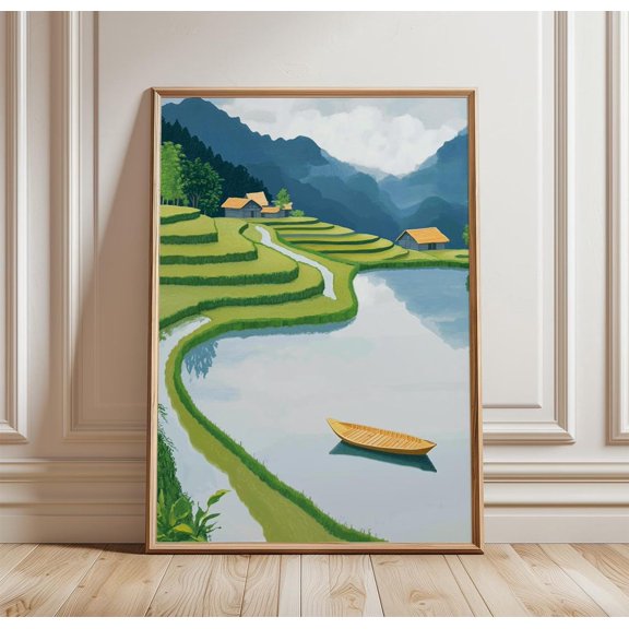 Rice Terrace Landscape Poster, Calm Mountain Wall Art