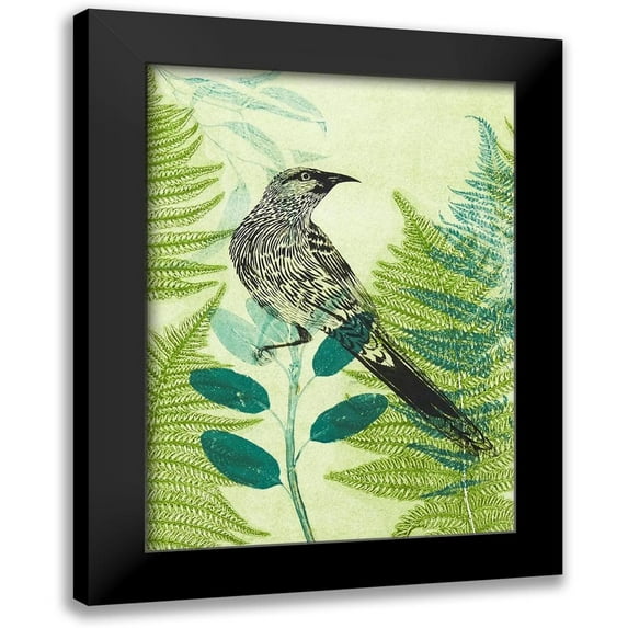 Rice, Trudy 11x14 Black Modern Framed Museum Art Print Titled - Wattlebird Hiding in the Fernery
