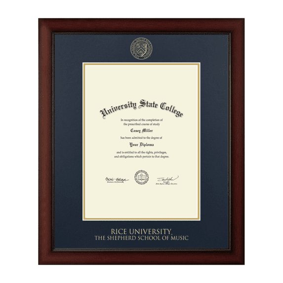 Framerly - Rice Music Diploma Frame with Navy and Gold Mat