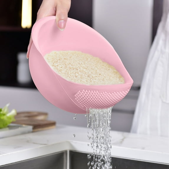 Rice Washer Strainer Bowl - 4-in-1 Washing Bowl for Quinoa, Rinser With Side Drainers Small Colander for Cleaning Fruits, Vegetables, and Beans - Versatile Kitchen Tool