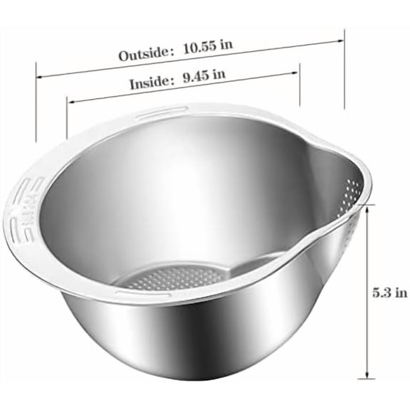 Rice Washer Strainer Bowl - 4-in-1 Washing Bowl for Quinoa, Stainless Steel Rinser With Side Drainers Small Colander for Cleaning Fruits, Vegetables, and Beans - Versatile Kitchen Tool