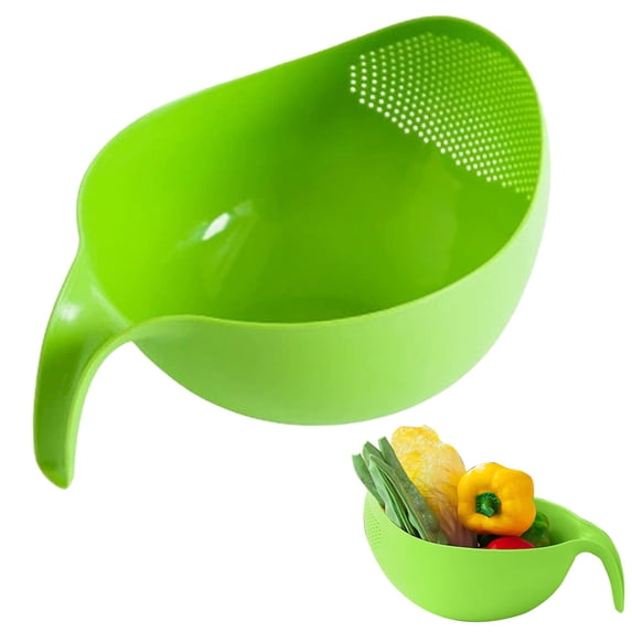 Rice Washer Strainer Bowl, Plastic Rinser With Side Drainers, Small Colander for Cleaning Fruits, Quinoa Rinser with Handle, Rice Washing Bowl, Food Drain Basket, Multi-Use Kitchen Gadget,Large Green