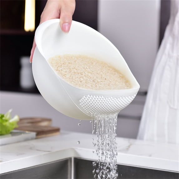 Rice Washer and Strainer Bowl, Food Grade Plastic with Fine Mesh, Washing Rice, Beans, Peas, Fruits, Vegetables, Leakproof, Easy to Use Kitchen Tool