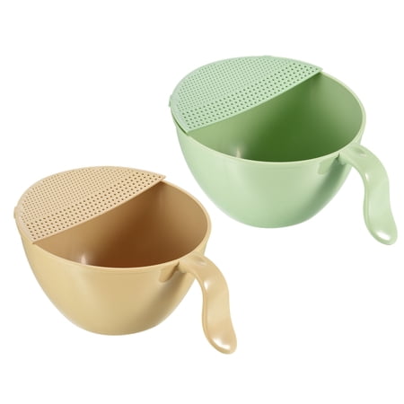 Unique Bargains Rice Washing Bowl 2PCS PP Kitchen Food Strainer Colander Bowl Drain Basket Beige,Green