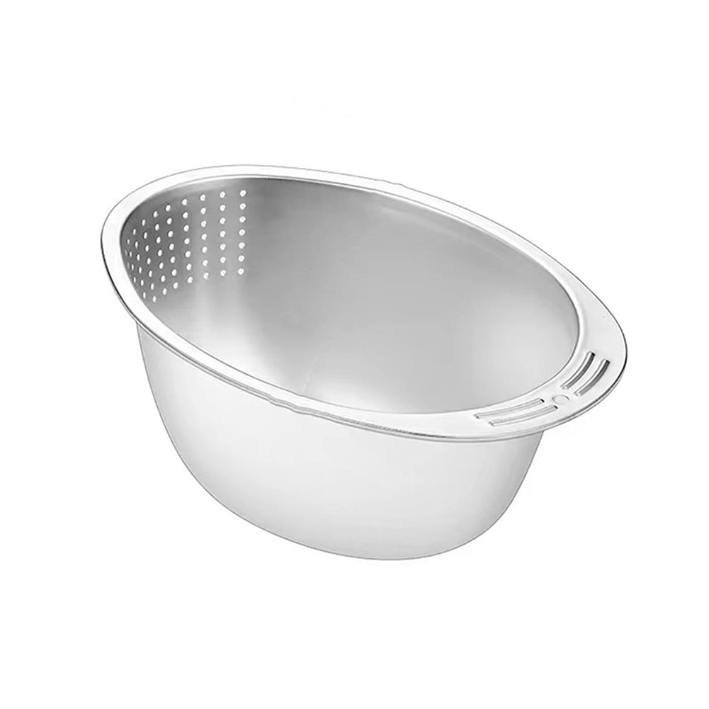 Rice Washing Bowl Stainless Steel Drainage Basket Slanted Bottom Basin