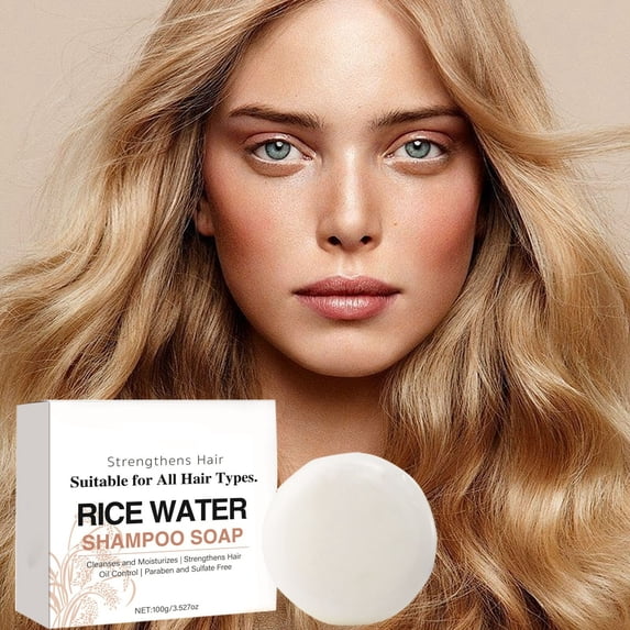 Rice Water Hair Care Soap 100g - Natural Hair Cleansing Bar for Damaged Dull Hair, Scalp Nourishing Shampoo Bar for All Hair Types, Gentle Sulfate-Free Hair Soap for Daily Use, Travel