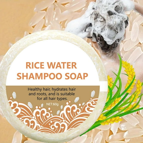 Rice Water Shampoo Bar, Gentle & Nourishing Solid Hair Cleanser, Hydrating Formula for Dry Hair, Strengthens & Softens, 60g