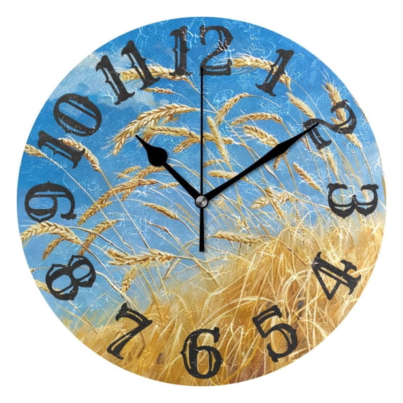 Rice Wheat Harvest 10 inch Wall Clocks Non Ticking Easy to Read Battery Decorative for Home Bathroom Kitchen Bedroom Living Room