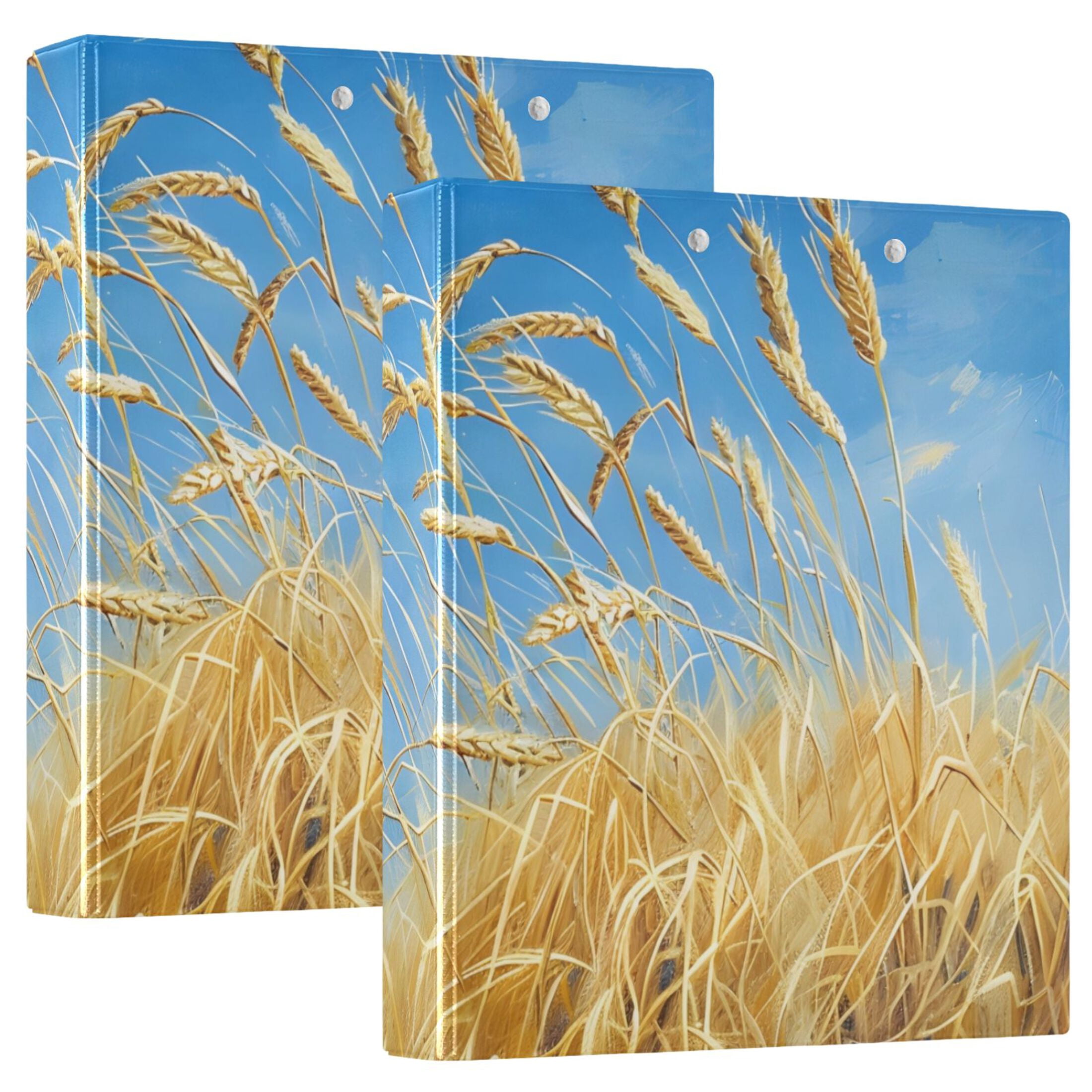 Rice Wheat Harvest 3 Ring Binders 1.5 inch Hardcover File Folders with Interior Pockets A4 Size Organizer for School Office Hospital