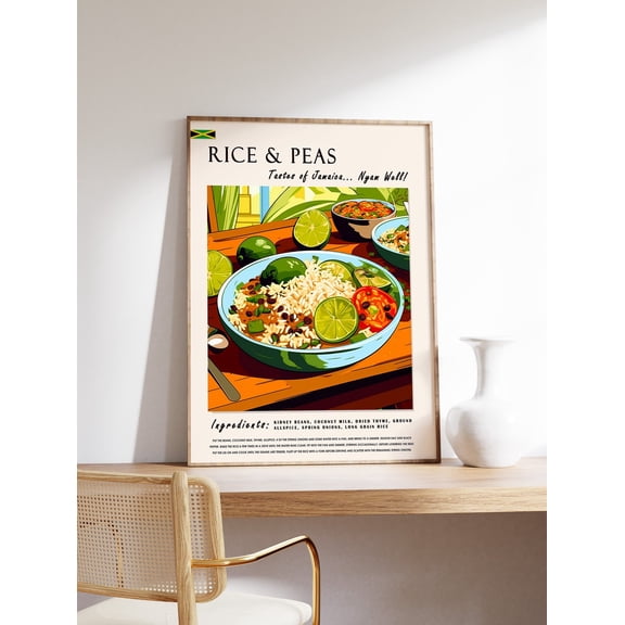 Rice and Peas Jamaican Food Art Caribbean Kitchen Dessert Retro Food Print Unframed Paper Print
