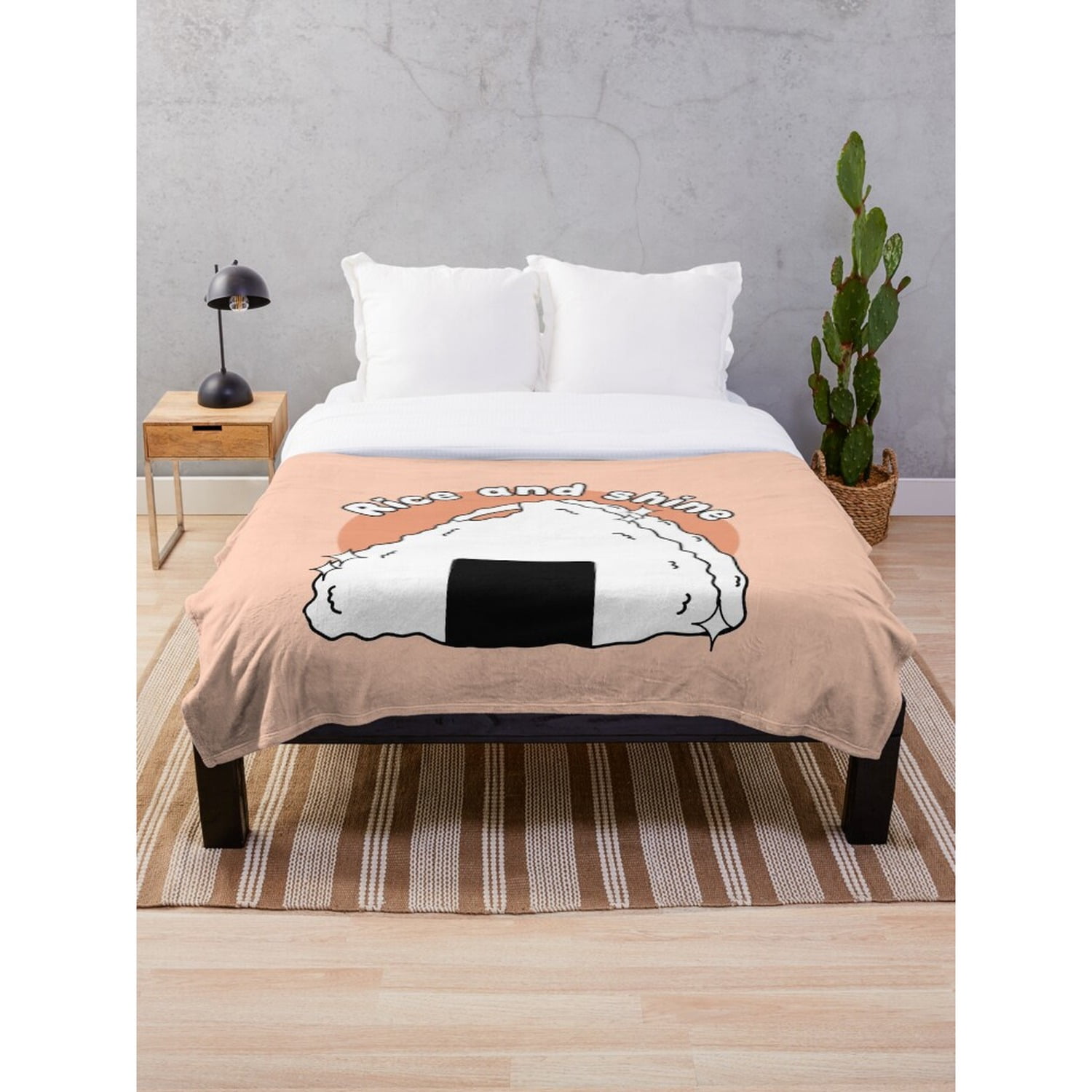 Rice and Shine Onigiri Peach Fleece Blanket, Polyester Fleece Fabric ...