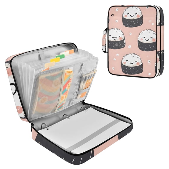 Rice and Vegetable Roll Cartoon Cute Accordion File Organizer Expanding File Folder 3-Ring Binder Bag 500 Sheets A4 Size