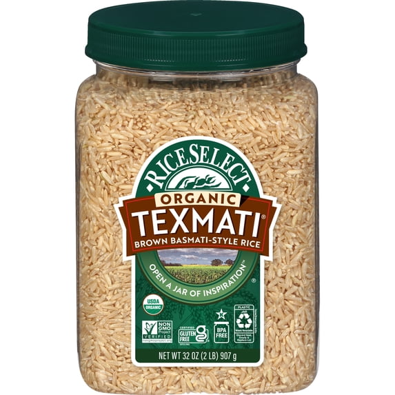 RiceSelect Brown Organic Texmati American-Style Basmati Rice, 32 oz Jar