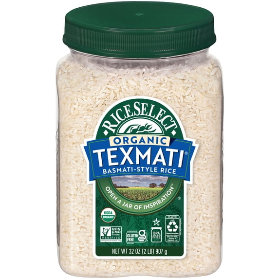 RiceSelect Organic Texmati White Rice, American-Style Basmati Rice, 2 lb Jar
