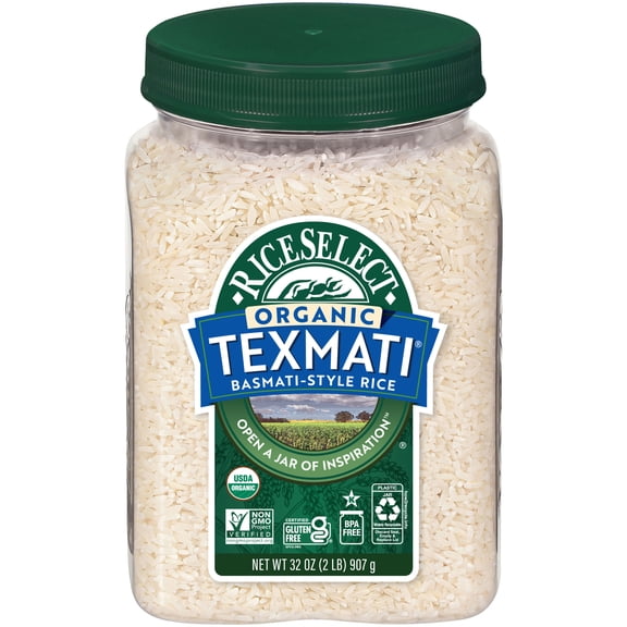 RiceSelect Organic Texmati White Rice, American-Style Basmati Rice, 2 lb Jar