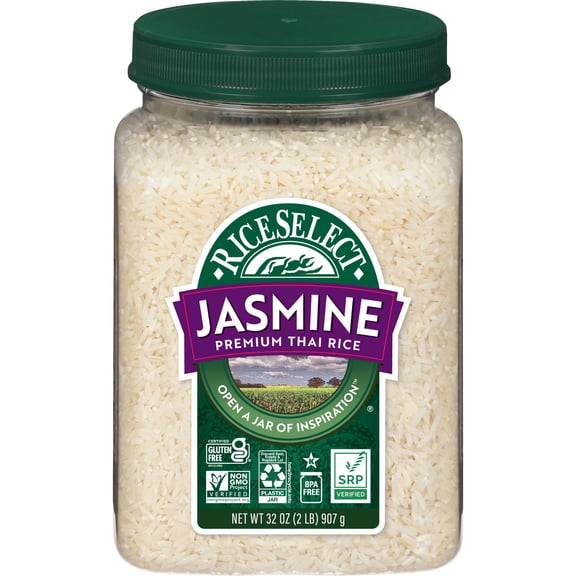 RiceSelect Premium Thai Jasmine Rice, Gluten-Free, Non-GMO, 32 oz Jar