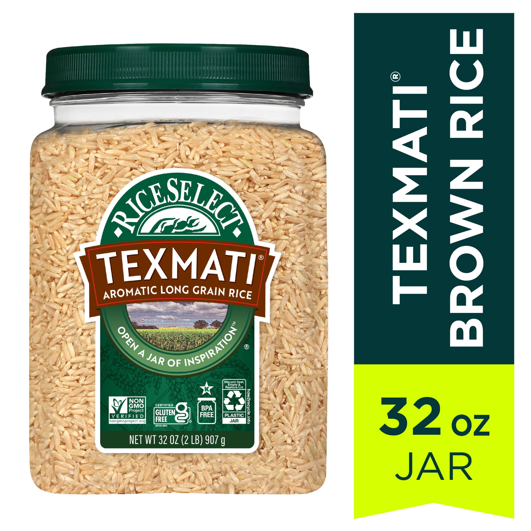 RiceSelect Premium Texmati Brown Rice, American-Style Basmati Rice, 2 lb Jar