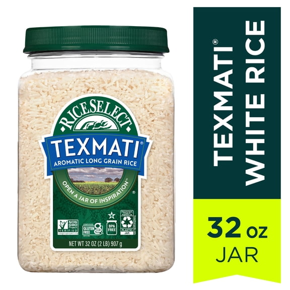 RiceSelect Premium Texmati White Rice, Long Grain Basmati Rice, Gluten-Free, 2 lb Jar