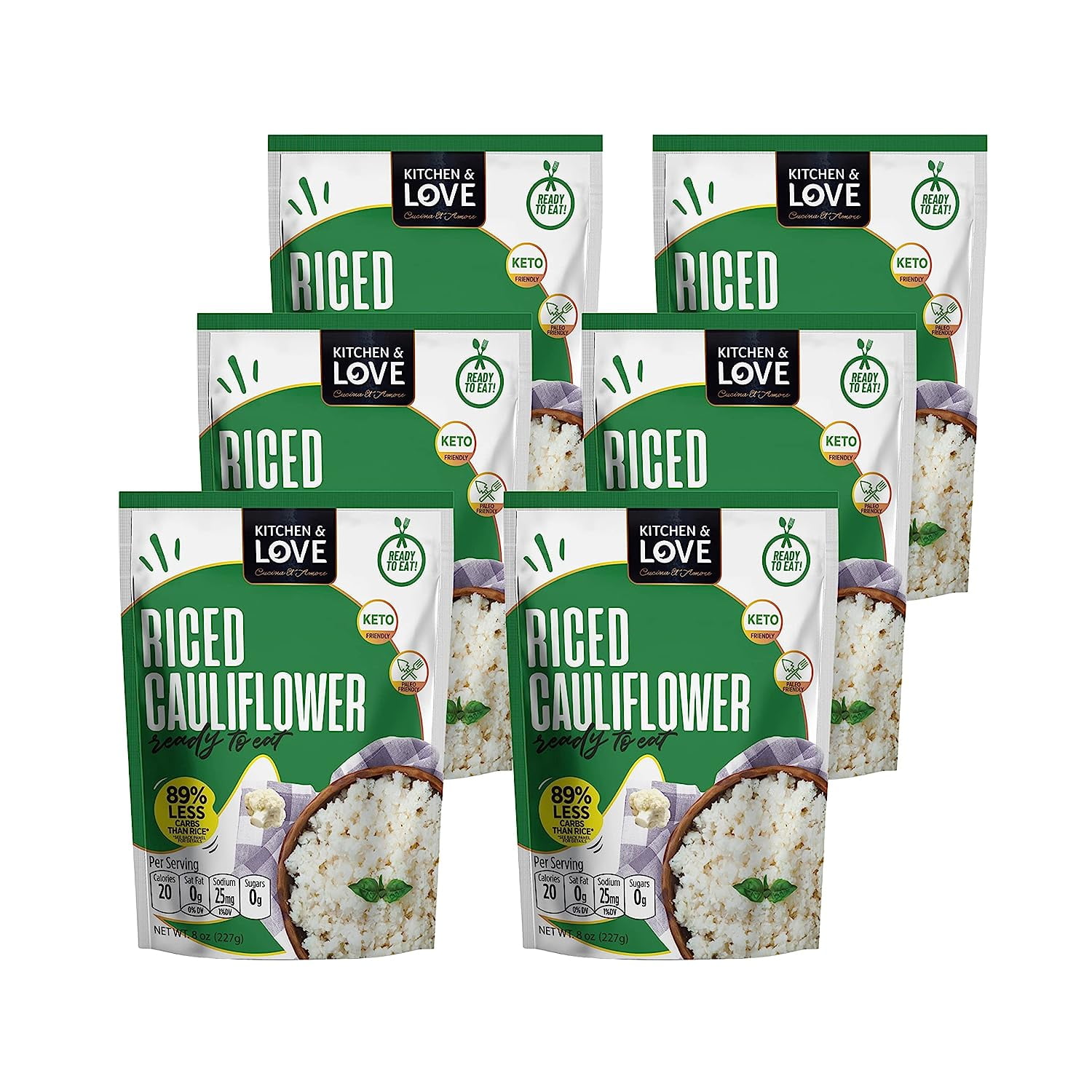 Riced Cauliflower 8 oz (6 Pack) Low Carb Rice Alternative, Vegan