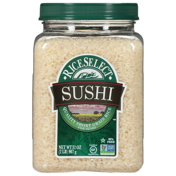 RiceSelect Sushi Rice, Short Grain Sticky Rice, Poke Rice, Gluten-Free, Non-GMO, 32 oz (Pack of 4 Jars)