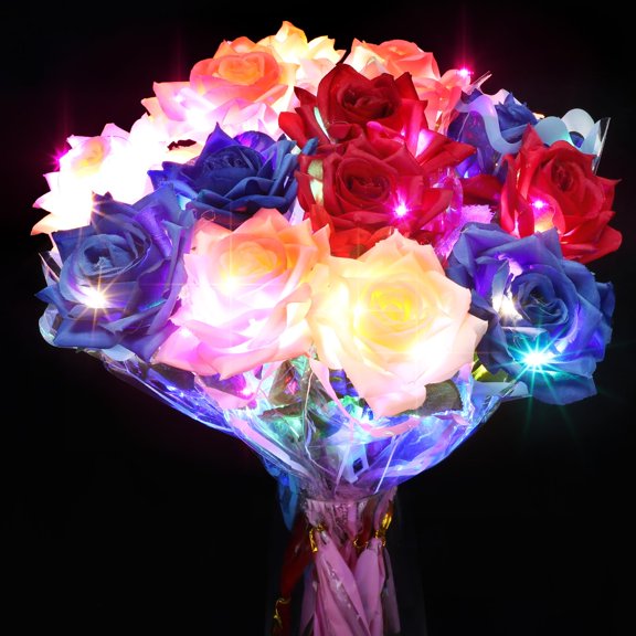 Riceshoot 24 Pcs Mother's Day Flower Rose Lights LED Glowing Artificial Flowers Rose Simulation Roses Gifts for Mom Mother's Day Party Decor (Red,Blue,Pink,Champagne) Y101
