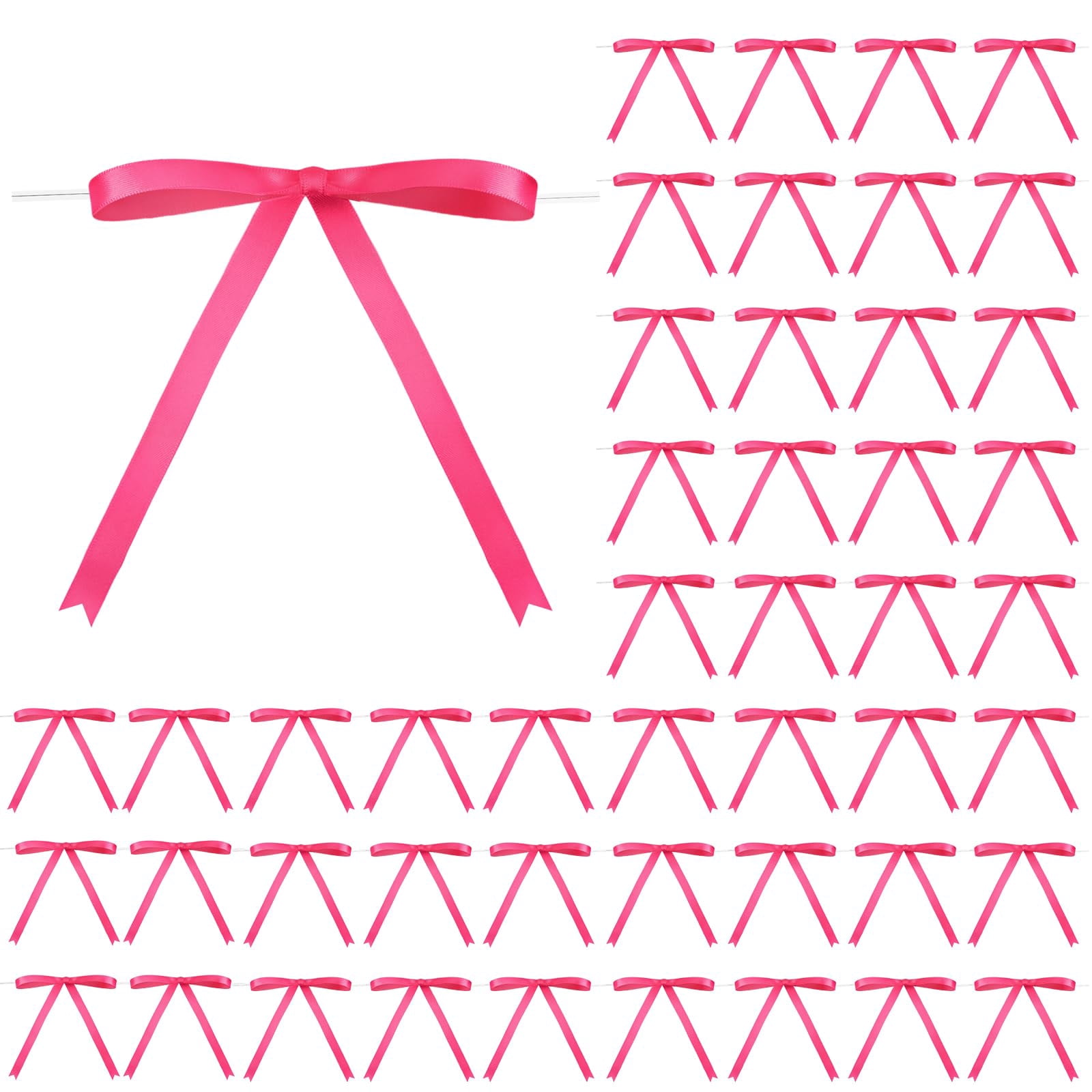 50pcs Pink Twist Tie Bows For Gift Bags - 5x7 Inch Satin Ribbon Bows For Wrapping, Parties, Crafts