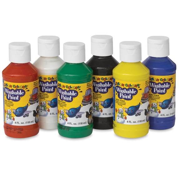 Rich Art Clean Color Washable Tempera Paint Set - Primary Colors, Set of 6, 4 oz bottles