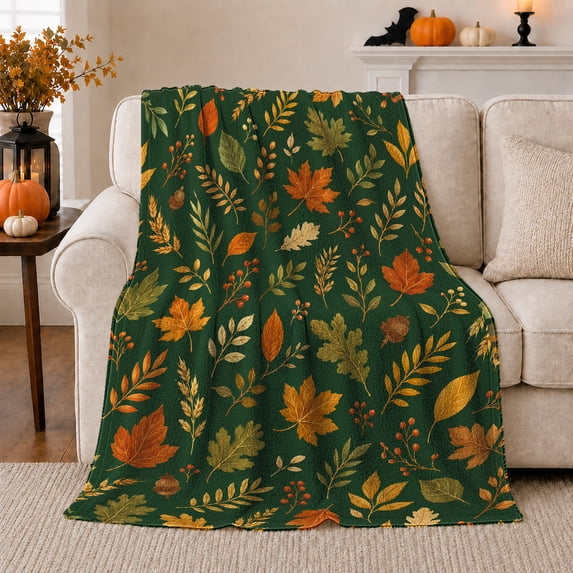 Rich Artwork Of Fall Maple Leaves Oak Foliage, Cozy Friendship Quote Scene, Warm Flannel Blanket for Living Room and Reading Nook, Art Lovers Thanksgiving Gift, Artistic Home Decor