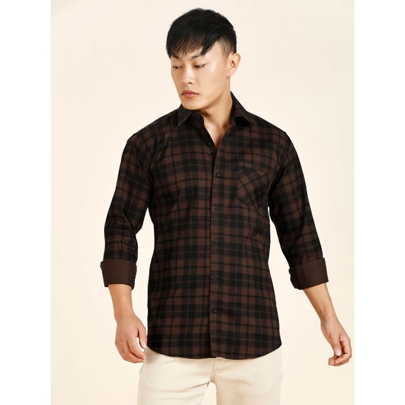 TryBuy Rich Checked Men's Shirts, Full Sleeves Button-Up Casual Shirt for Men, Sizes L