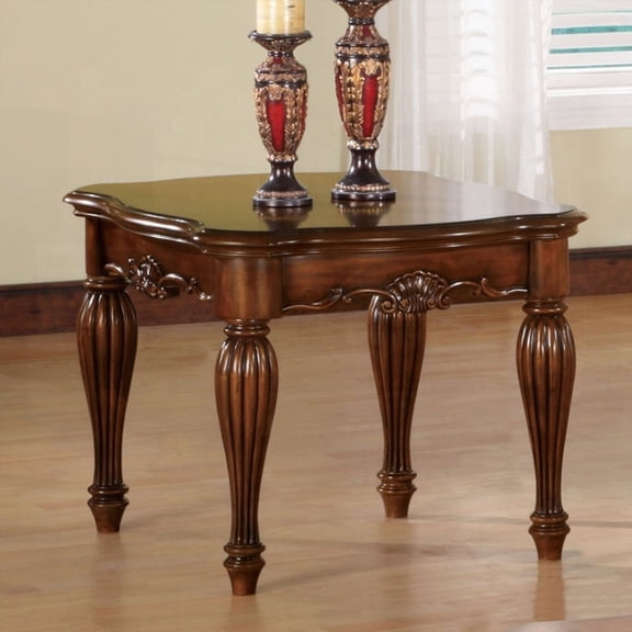 Rich Cherry End Table Featuring Turned Fluted Legs and a Modern Design