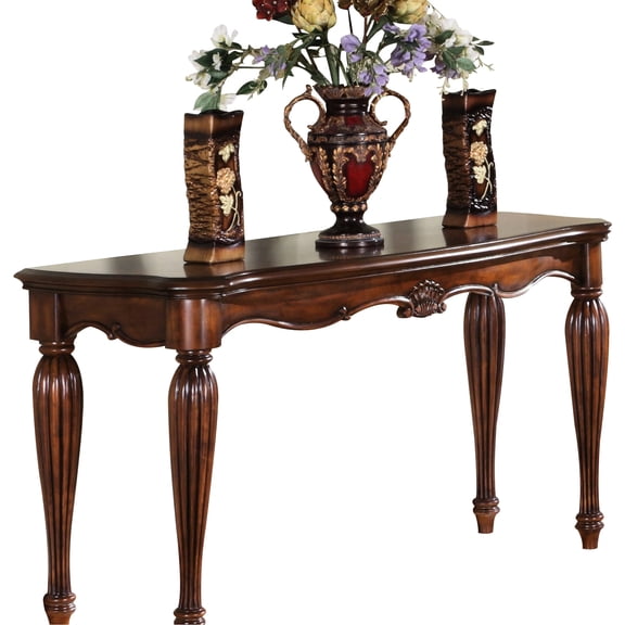 Rich Cherry Finish Table With Ample Surface And Fluted Legs Classic Elegance Veneer Space
