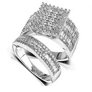 Rich Collection Princess Cut Wide Band Ring, Includes 1 Ring and 1 Band