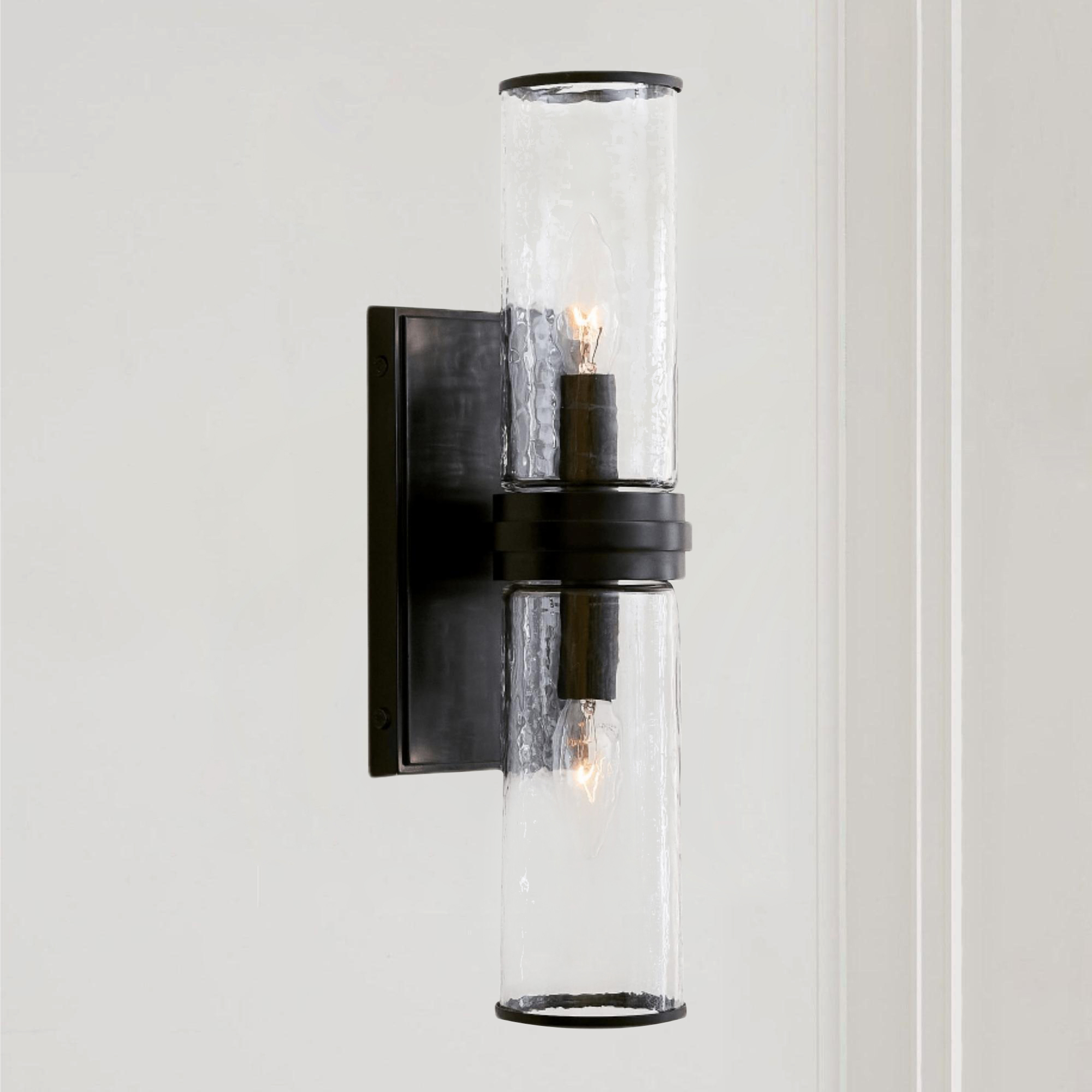 Rich Finishes Hammered Clear Glass Shades Candelabra Sconce,Wall