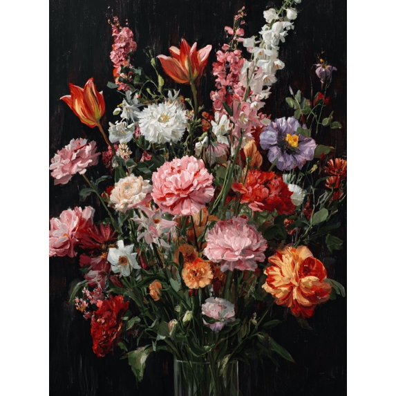 Rich Floral Arrangement Canvas Print, Ideal for Living Room, Bedroom, Dining Room, Office, Hallway Wall Art